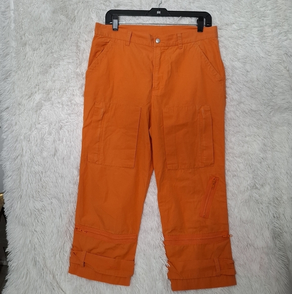Ralph Lauren Removable Leg Utility Cargo Capri Pants Cargo Pockets Orange Sz 12 - Picture 1 of 11